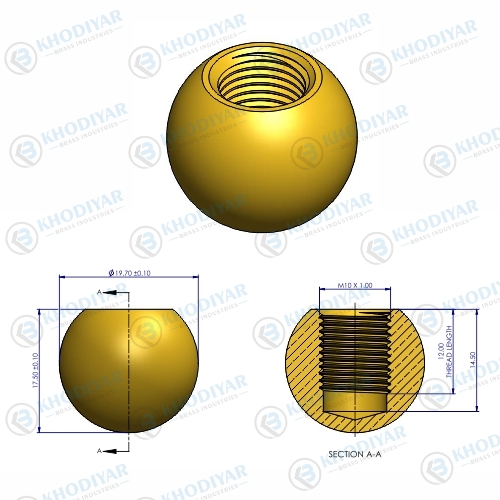 20 MM BRASS BALL WITH M10 X 1 MM THREAD